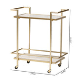 Baxton Studio Louise Contemporary Glam and Luxe Gold Metal and White Marble 2-Tier Wine Cart