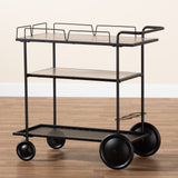 Baxton Studio Huntley Modern Industrial Walnut Brown Finished Wood and Black Metal Mobile Wine Cart