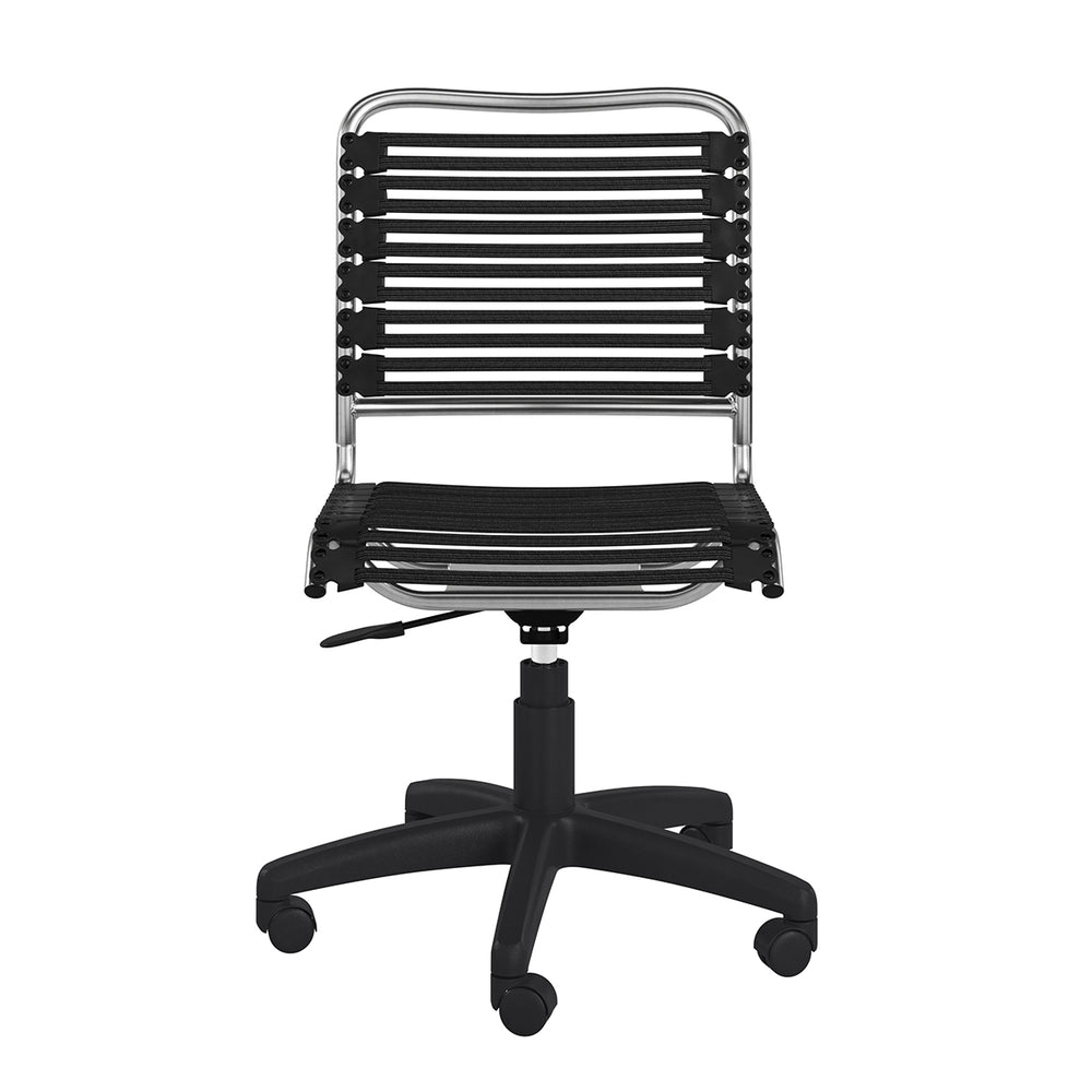 Allison Bungie Flat Low Back Office Chair in Black with Aluminum Frame Finish and Black Base