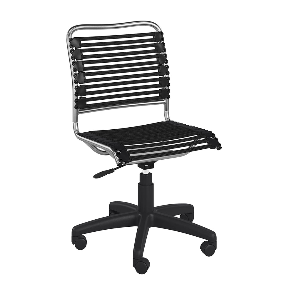 Allison Bungie Flat Low Back Office Chair in Black with Aluminum Frame Finish and Black Base