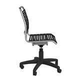 Allison Bungie Flat Low Back Office Chair in Black with Aluminum Frame Finish and Black Base