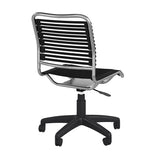 Allison Bungie Flat Low Back Office Chair in Black with Aluminum Frame Finish and Black Base