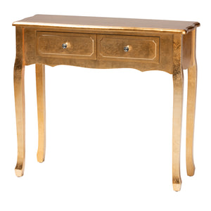 Newton Classic and Traditional Gold Finsihed Wood 2-Drawer Console Table