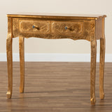 Newton Classic and Traditional Gold Finsihed Wood 2-Drawer Console Table