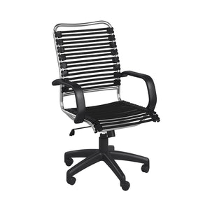 Allison Bungie Flat High Back Office Chair in Black with Aluminum Frame and Black Base