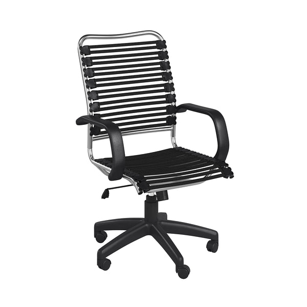 Allison Bungie Flat High Back Office Chair in Black with Aluminum Frame and Black Base