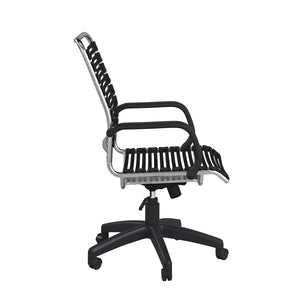 Allison Bungie Flat High Back Office Chair in Black with Aluminum Frame and Black Base