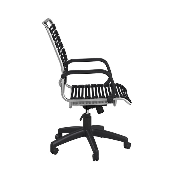 Allison Bungie Flat High Back Office Chair in Black with Aluminum Frame and Black Base