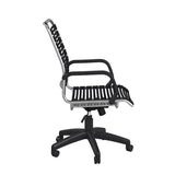 Allison Bungie Flat High Back Office Chair in Black with Aluminum Frame and Black Base