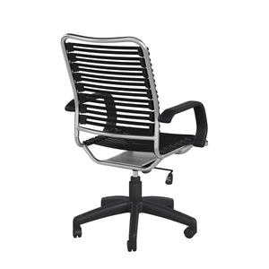 Allison Bungie Flat High Back Office Chair in Black with Aluminum Frame and Black Base