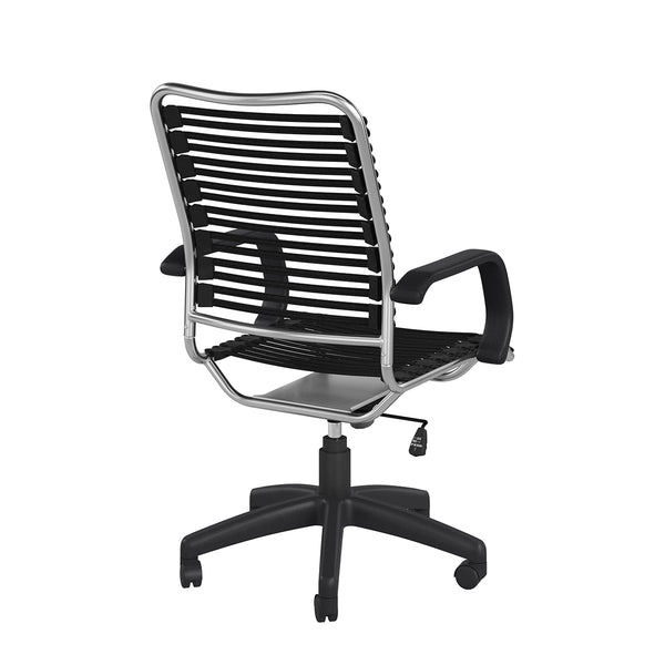 Allison Bungie Flat High Back Office Chair in Black with Aluminum Frame and Black Base