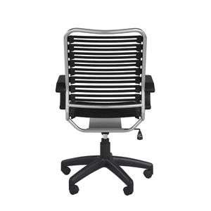 Allison Bungie Flat High Back Office Chair in Black with Aluminum Frame and Black Base