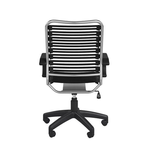 Allison Bungie Flat High Back Office Chair in Black with Aluminum Frame and Black Base
