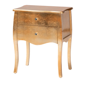 Patrice Classic and Traditional Gold Finished Wood 2-Drawer Nightstand