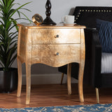 Patrice Classic and Traditional Gold Finished Wood 2-Drawer Nightstand