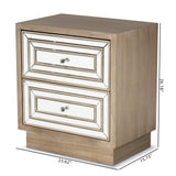 Baxton Studio Ellis Transitional Glam and Luxe Natural Brown Finished Wood 2-Drawer Nightstand with Mirrored Glass