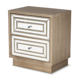 Ellis Transitional Glam and Luxe Natural Brown Finished Wood 2-Drawer Nightstand with Mirrored Glass