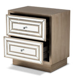 Baxton Studio Ellis Transitional Glam and Luxe Natural Brown Finished Wood 2-Drawer Nightstand with Mirrored Glass