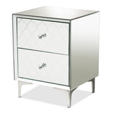 Kacela Contemporary Glam and Luxe Silver Finished Metal 2-Drawer Nightstand with Mirrored Glass