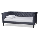 Cora Modern and Contemporary Grey Velvet Fabric Upholstered and Dark Brown Finished Wood Full Size Daybed