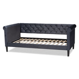 Cora Modern and Contemporary Grey Velvet Fabric Upholstered and Dark Brown Finished Wood Full Size Daybed