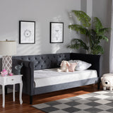 Cora Modern and Contemporary Grey Velvet Fabric Upholstered and Dark Brown Finished Wood Full Size Daybed