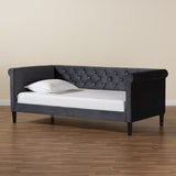 Cora Modern and Contemporary Grey Velvet Fabric Upholstered and Dark Brown Finished Wood Full Size Daybed