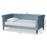 Cora Modern and Contemporary Light Blue Velvet Fabric Upholstered and Dark Brown Finished Wood Full Size Daybed