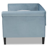 Cora Modern and Contemporary Light Blue Velvet Fabric Upholstered and Dark Brown Finished Wood Full Size Daybed