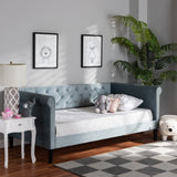 Cora Modern and Contemporary Light Blue Velvet Fabric Upholstered and Dark Brown Finished Wood Full Size Daybed