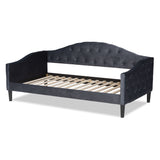 Benjamin Modern and Contemporary Grey Velvet Fabric Upholstered and Dark Brown Finished Wood Full Size Daybed