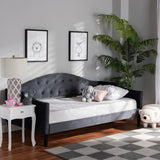 Benjamin Modern and Contemporary Grey Velvet Fabric Upholstered and Dark Brown Finished Wood Full Size Daybed