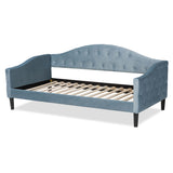 Benjamin Modern and Contemporary Light Blue Velvet Fabric Upholstered and Dark Brown Finished Wood Full Size Daybed