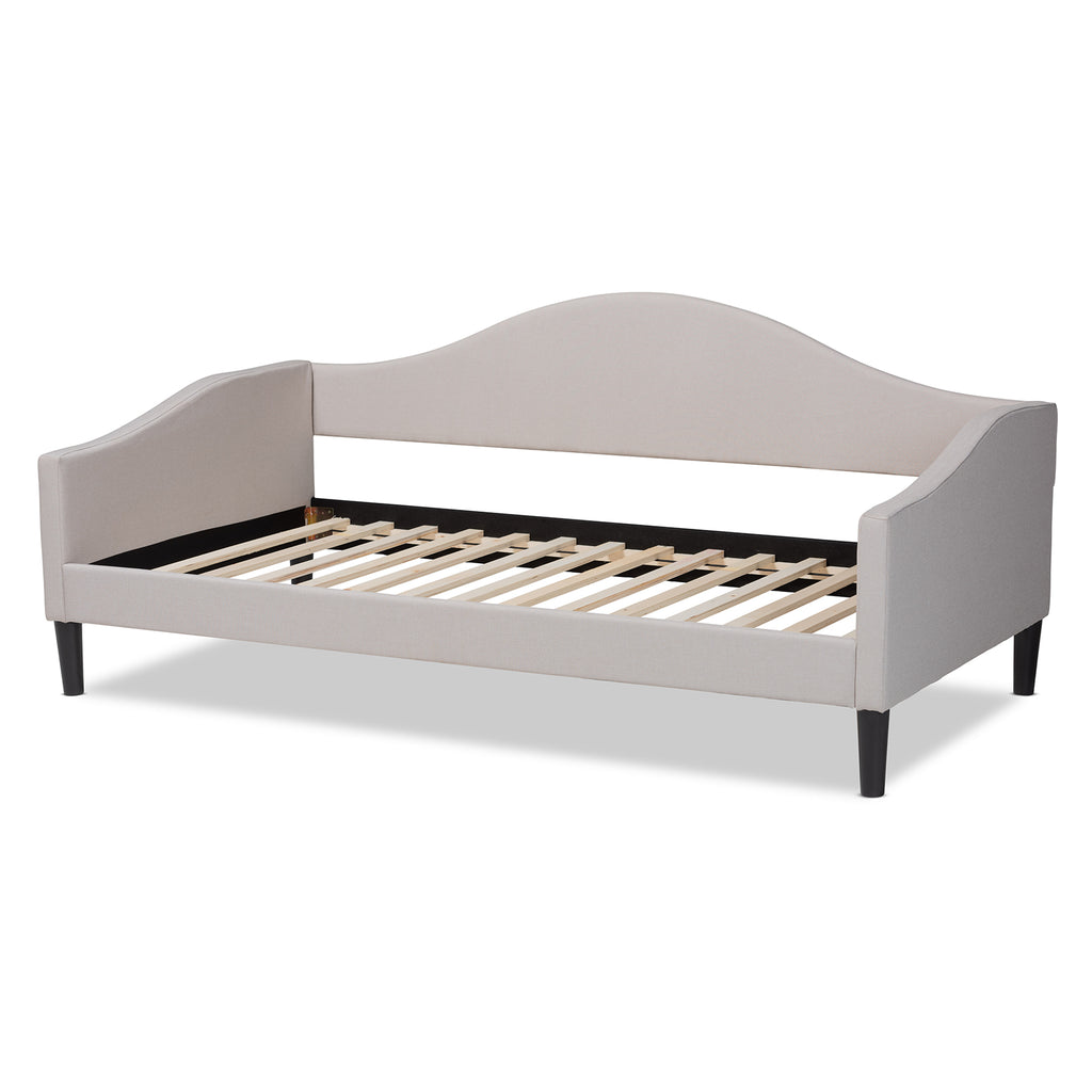 Milligan Modern and Contemporary Beige Fabric Upholstered and Dark Brown Finished Wood Twin Size Daybed