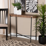 Baxton Studio Savion Modern Industrial Walnut Brown Finished Wood and Black Metal Console Table