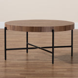 Baxton Studio Umar Modern Industrial Walnut Brown Finished Wood and Black Metal Coffee Table