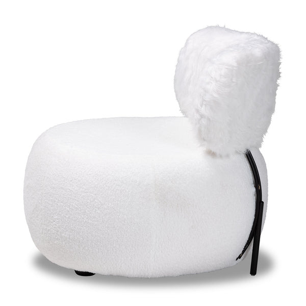 Baxton Studio Tayla Modern and Contemporary White Fabric Upholstered and Black Metal Accent Chair