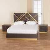 Arcelia Contemporary Glam and Luxe Two-Tone Dark Brown and Gold Finished Wood Queen Size 3-Piece Bedroom Set