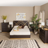 Arcelia Contemporary Glam and Luxe Two-Tone Dark Brown and Gold Finished Wood Queen Size 5-Piece Bedroom Set