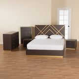 Arcelia Contemporary Glam and Luxe Two-Tone Dark Brown and Gold Finished Wood Queen Size 5-Piece Bedroom Set