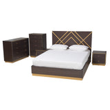 Arcelia Contemporary Glam and Luxe Two-Tone Dark Brown and Gold Finished Wood Queen Size 5-Piece Bedroom Set