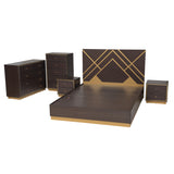 Arcelia Contemporary Glam and Luxe Two-Tone Dark Brown and Gold Finished Wood Queen Size 5-Piece Bedroom Set