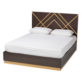 Arcelia Contemporary Glam and Luxe Two-Tone Dark Brown and Gold Finished Wood Queen Size 5-Piece Bedroom Set