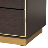 Arcelia Contemporary Glam and Luxe Two-Tone Dark Brown and Gold Finished Wood Queen Size 5-Piece Bedroom Set