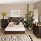 Arcelia Contemporary Glam and Luxe Two-Tone Dark Brown and Gold Finished Wood Queen Size 4-Piece Bedroom Set with Chest