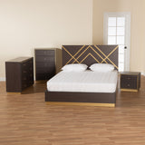 Arcelia Contemporary Glam and Luxe Two-Tone Dark Brown and Gold Finished Wood Queen Size 4-Piece Bedroom Set with Chest