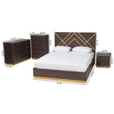 Arcelia Contemporary Glam and Luxe Two-Tone Dark Brown and Gold Finished Wood Queen Size 4-Piece Bedroom Set with Chest