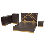 Arcelia Contemporary Glam and Luxe Two-Tone Dark Brown and Gold Finished Wood Queen Size 4-Piece Bedroom Set with Chest