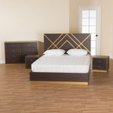 Arcelia Contemporary Glam and Luxe Two-Tone Dark Brown and Gold Finished Wood Queen Size 4-Piece Bedroom Set