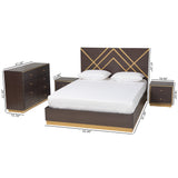 Arcelia Contemporary Glam and Luxe Two-Tone Dark Brown and Gold Finished Wood Queen Size 4-Piece Bedroom Set